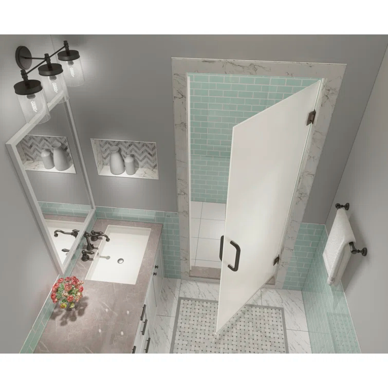 Kinkade XL 32.75"-33.25" W x 80" H Hinged Frameless Shower Door with Ultra-Bright Frosted Glass