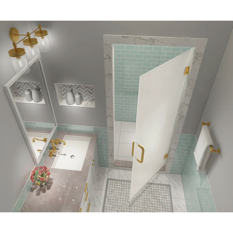 Kinkade XL 37.25" - 37.75" W x 80" HHinged Frameless Shower Door with Ultra-Bright Frosted Glass