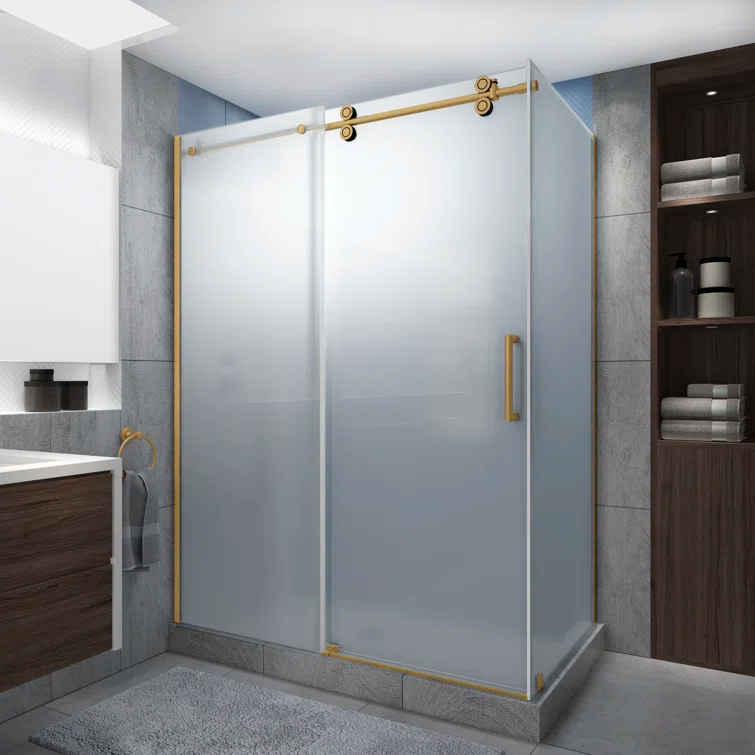 Aston Langham XL 44" - 48" W x 30" D x 80" H Frameless Rectangle Sliding Shower Enclosure, Frosted Glass SEN979FRUW.UC-BG-483080