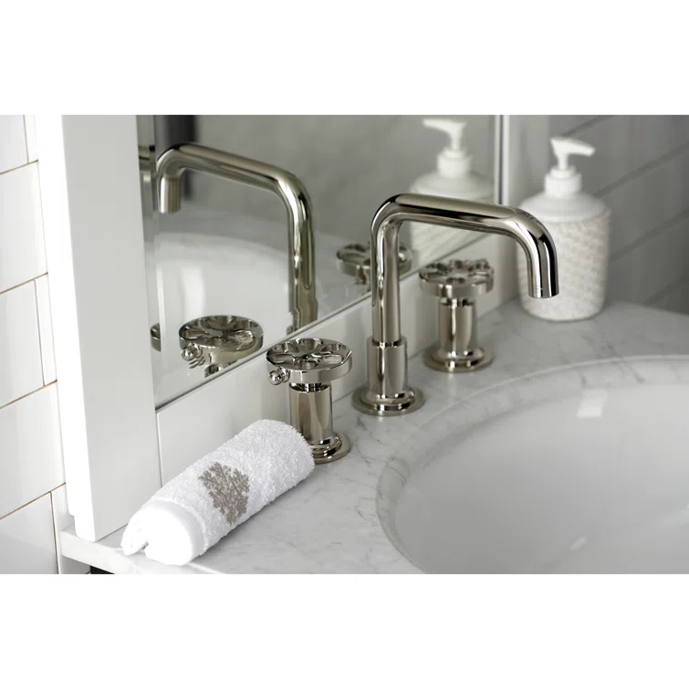 Kingston Brass Belknap Two-Handle 3-Hole Deck Mount Widespread Bathroom Faucet with Push Pop-Up Drain