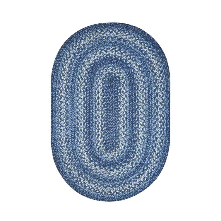 Damell Braided Non-Shedding Reversible Jute Blue Rug