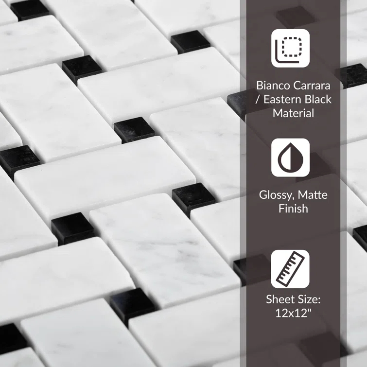 12" x 12" Natural Stone Basketweave Mosaic Wall & Floor Tile