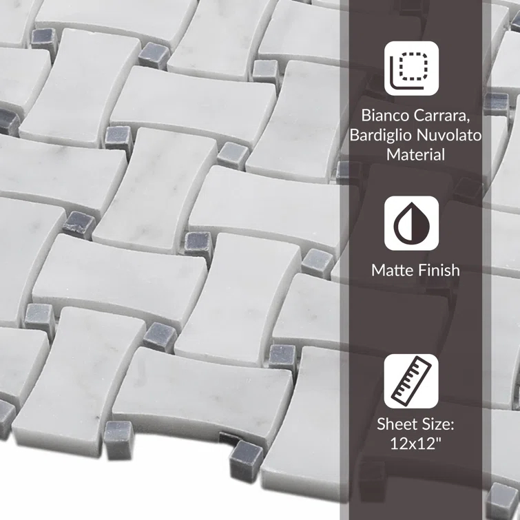 12" x 12" Natural Stone Basketweave Mosaic Wall & Floor Tile