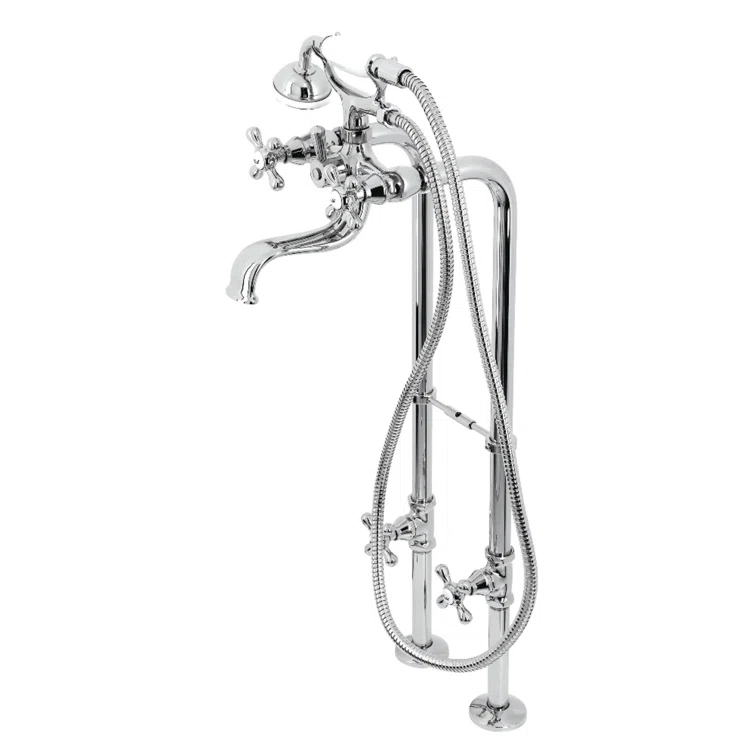 Kingston Brass CCK226K1 Kingston Brass Kingston Three-Handle 2-Hole Freestanding Clawfoot Tub Faucet Package with Supply Line and Stop Valve