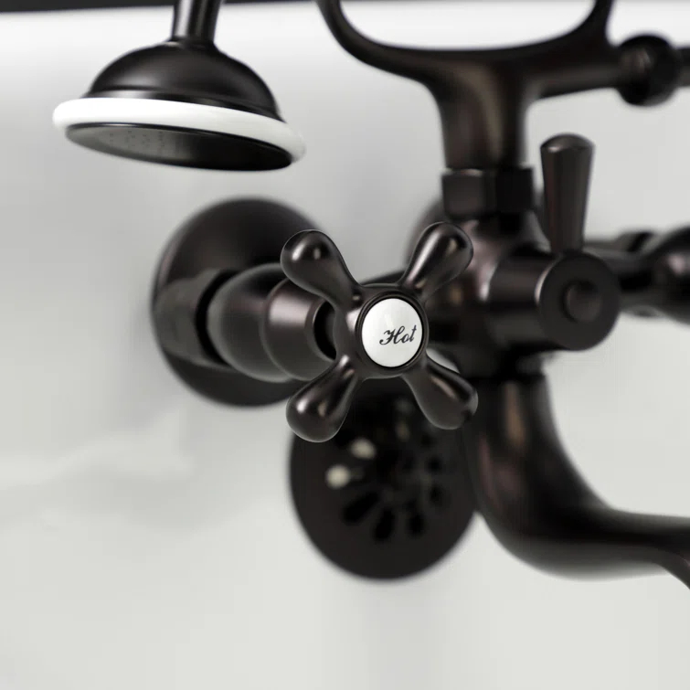 Kingston Brass Kingston Three-Handle 2-Hole Tub Wall Mount Clawfoot Tub Faucet with Handshower