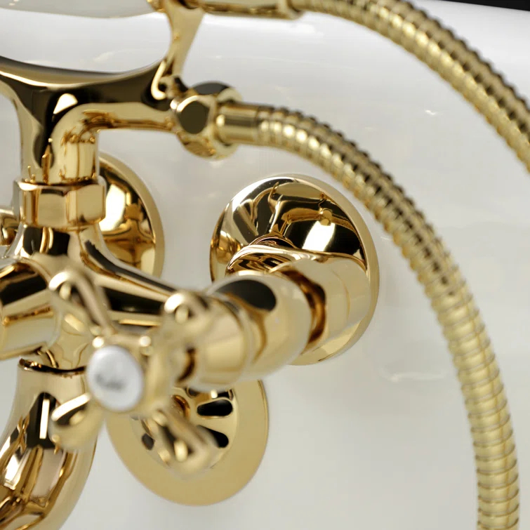 Kingston Brass Kingston Brass Kingston Three-Handle 2-Hole Tub Wall Mount Clawfoot Tub Faucet with Handshower KS225ORB