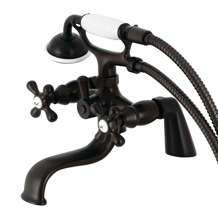 Kingston Brass KS227ORB Kingston Brass Kingston Three-Handle 2-Hole Deck Mount Clawfoot Tub Faucet with Handshower