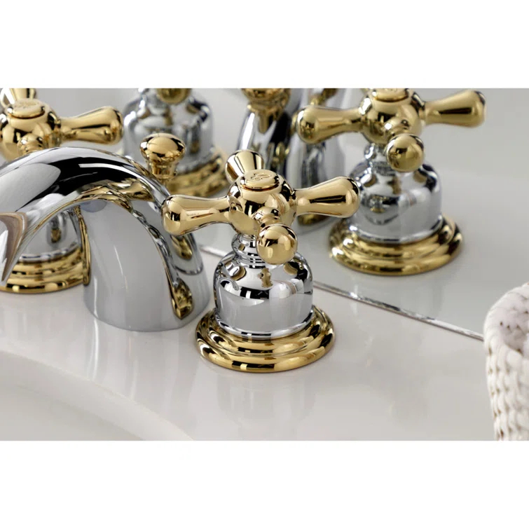 Kingston Brass Victorian Two-Handle 3-Hole Deck Mount Mini-Widespread Bathroom Faucet with Plastic Pop-Up