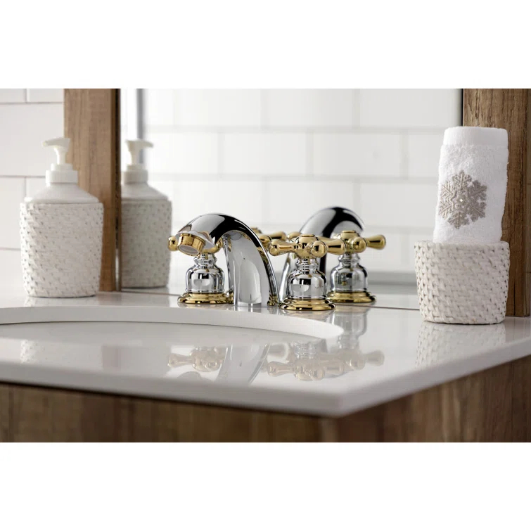 Kingston Brass Victorian Two-Handle 3-Hole Deck Mount Mini-Widespread Bathroom Faucet with Plastic Pop-Up