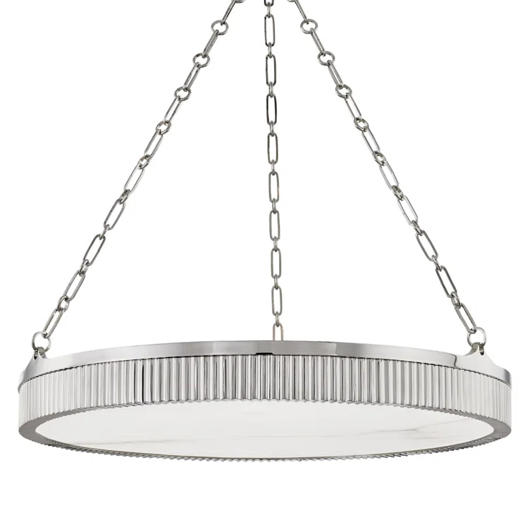 Lynden 28'' Polished Nickel Drum Chandelier with Alabaster Shade