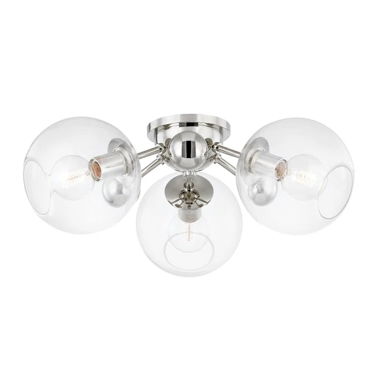 Crystal Semi-Flush Mount Light - Polished Nickel / 3 Light