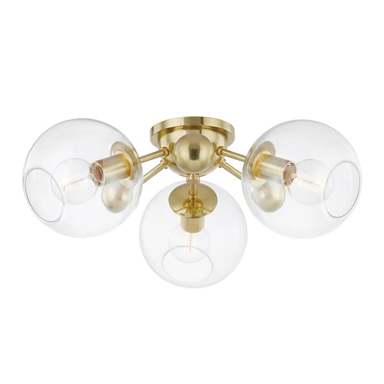 Crystal Semi-Flush Mount Light - Antique Brass / 3 Light