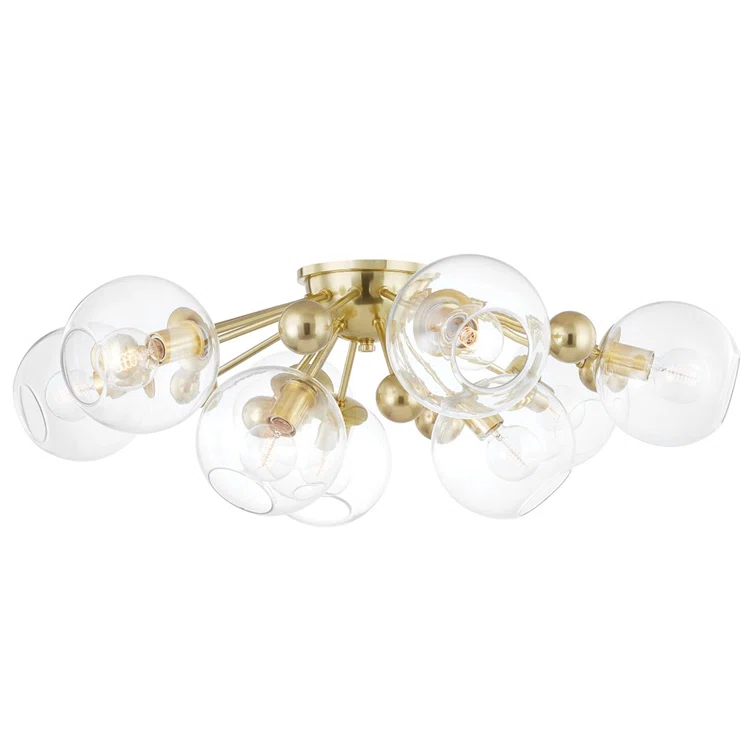 Crystal Semi-Flush Mount Light - Antique Brass / 9 Light
