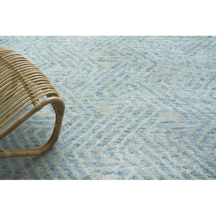 Eaton Chevron Hand-Knotted Ivory/Blue Area Rug
