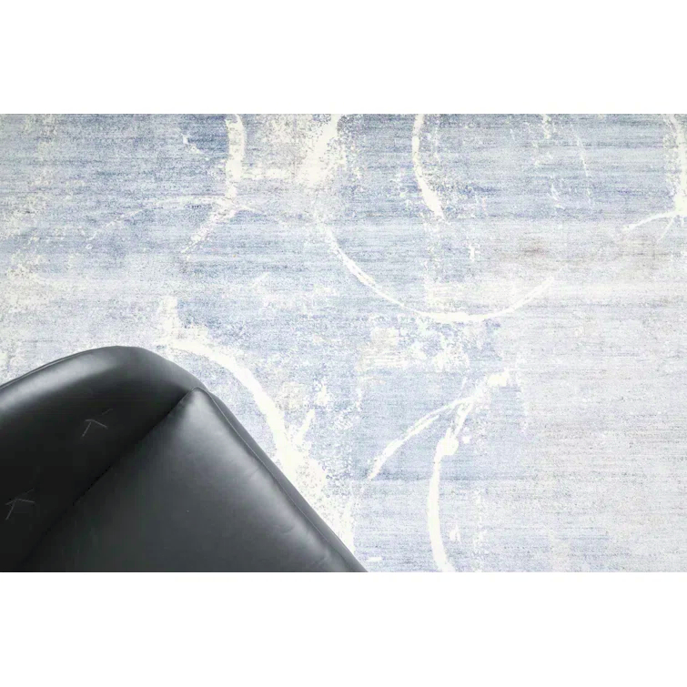 Exquisite Rugs Fine Pure Silk Handmade Hand Knotted Silk Blue/Gray/Ivory Area Rug