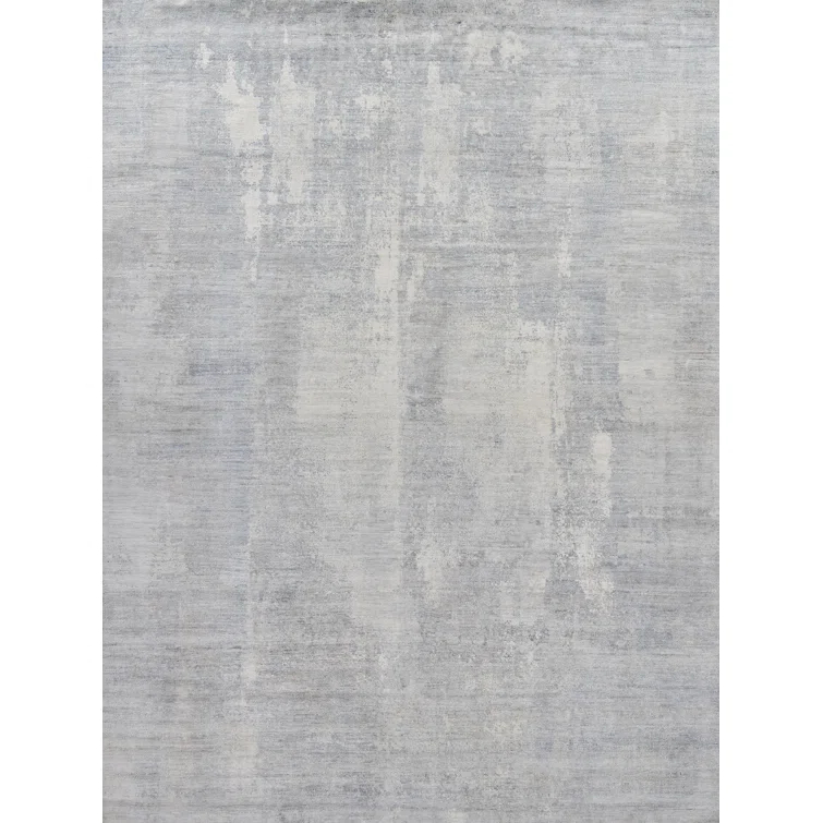 Fine Pure Silk Hand-Knotted Silver/Ivory Area Rug
