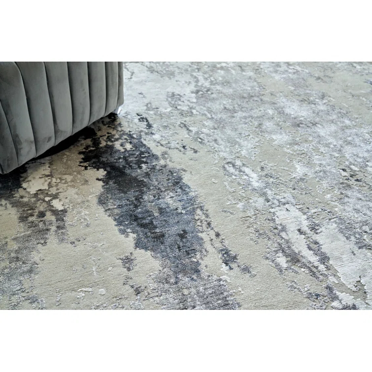 Cosmo Abstract Hand-Knotted Silver/Gray/Ivory Area Rug