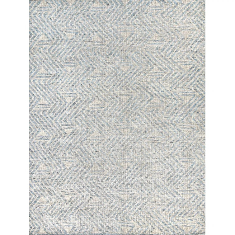 Eaton Chevron Hand-Knotted Ivory/Blue Area Rug