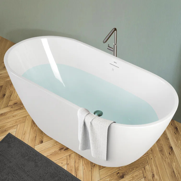 FerdY FerdY-02538-1400-BN Bali Freestanding Soaking Acrylic Bathtub with Brushed Nickel Drain