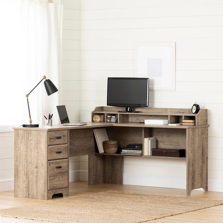 L-Shaped Computer Desk with Power Outlet