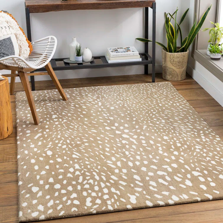 Jona Animal Print Handmade Tufted Wool Light Brown/Tan/Cream Area Rug