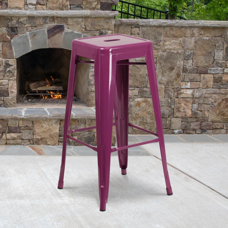 30'' High Backless Distressed Antique Blue Metal Indoor-Outdoor Barstool