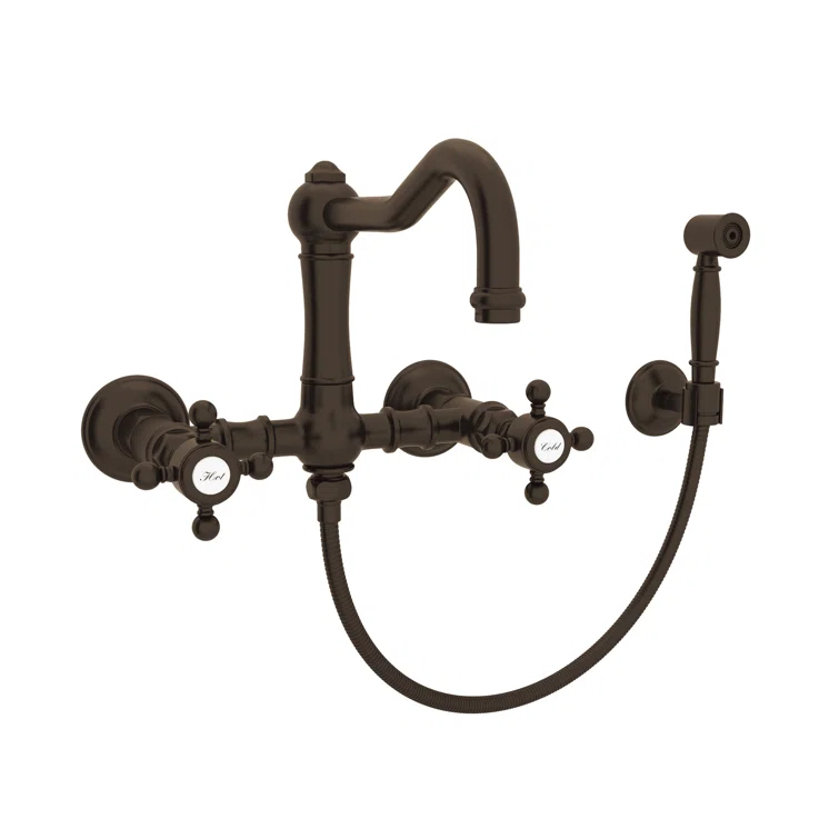 Acqui Wall Mount Bridge Kitchen Faucet With Sidespray And Column Spout