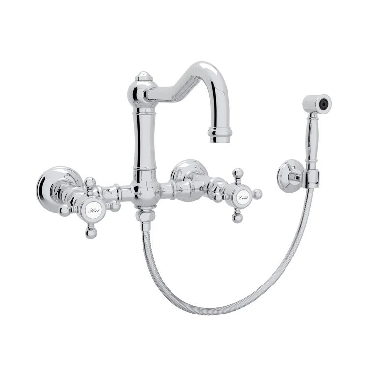 Rohl A1456XMWSAPC-2 Acqui Wall Mount Bridge Kitchen Faucet With Sidespray And Column Spout