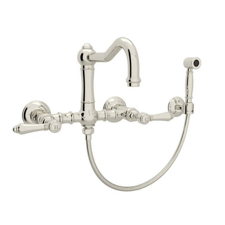 Acqui Wall Mount Bridge Kitchen Faucet With Sidespray And Column Spout