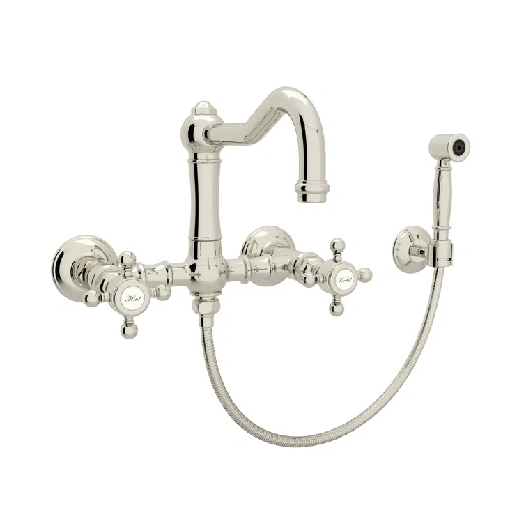 Acqui Wall Mount Bridge Kitchen Faucet With Sidespray And Column Spout