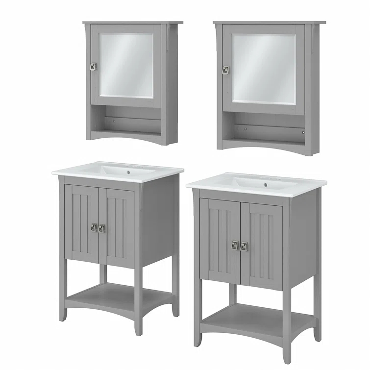 Double Bathroom Vanity with Ceramic Top with Mirror