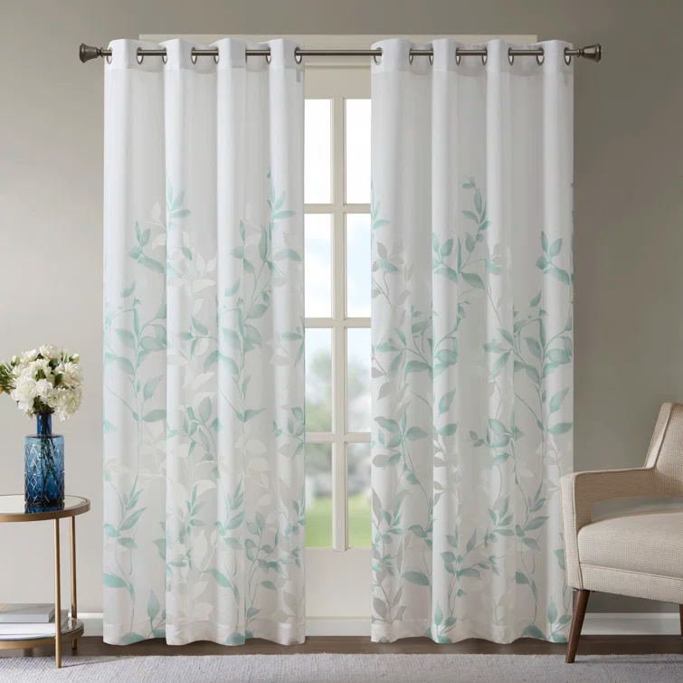 Madison Park Cecily Floral Printed Burnout Sheer Grommet Single Curtain Panel