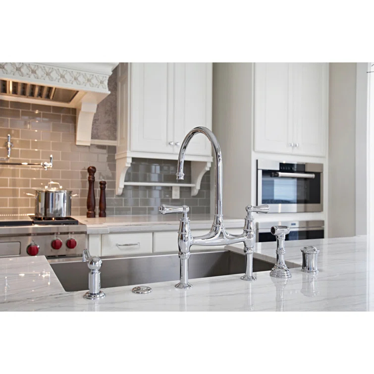Perrin & Rowe U.4719L-APC-2 Georgian Era Bridge Kitchen Faucet With Side Spray