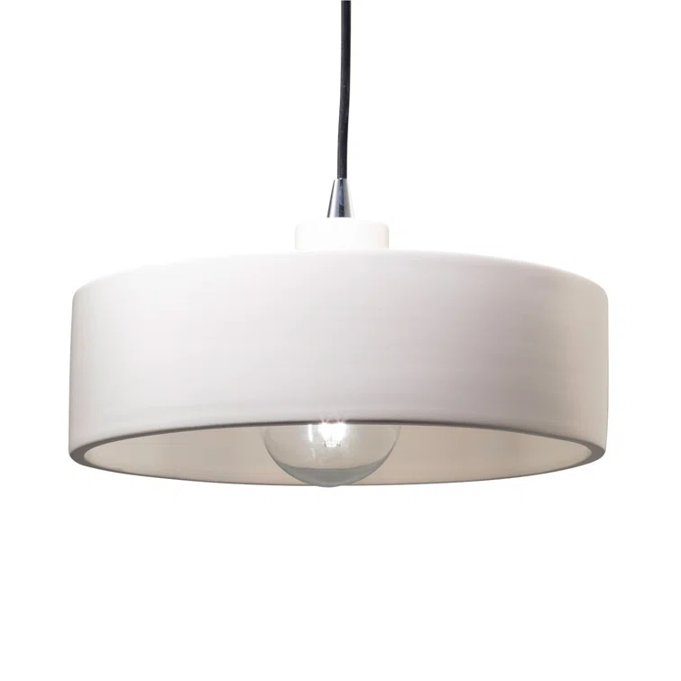 Matte Black and Bisque Ceramic Drum Pendant Light