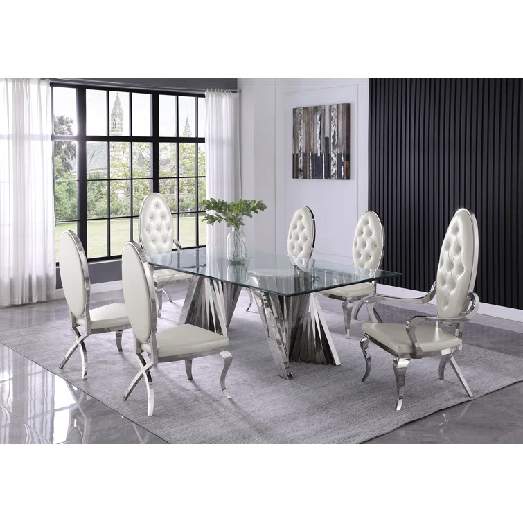 - Person Glass Top Double Pedestal Dining Set