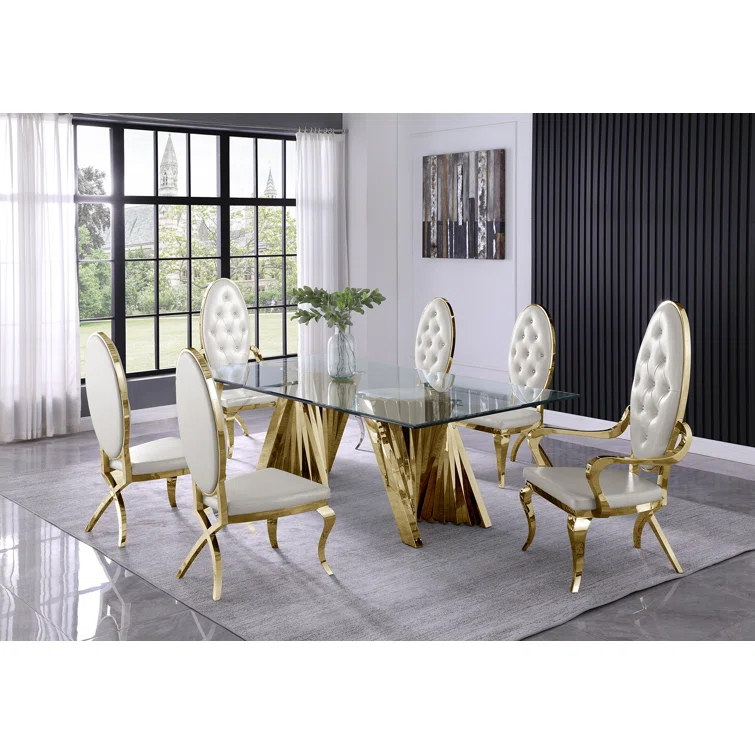 - Person Glass Top Double Pedestal Dining Set