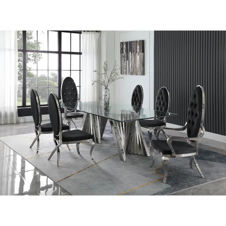 - Person Glass Top Double Pedestal Dining Set