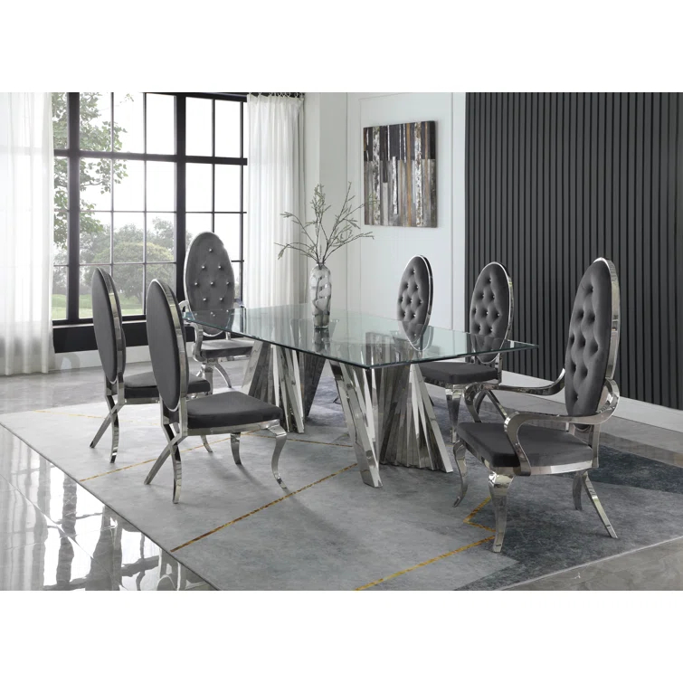 - Person Glass Top Double Pedestal Dining Set