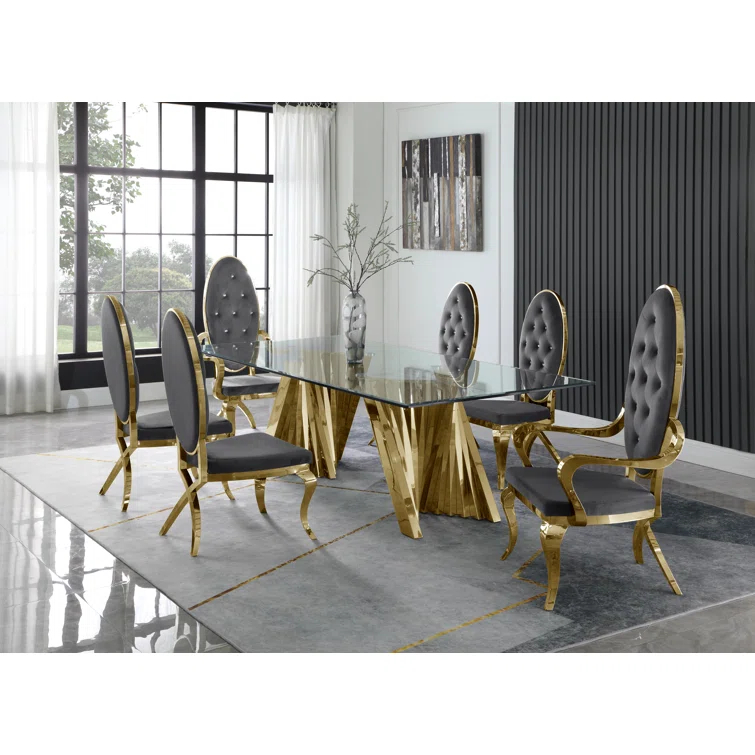 - Person Glass Top Double Pedestal Dining Set
