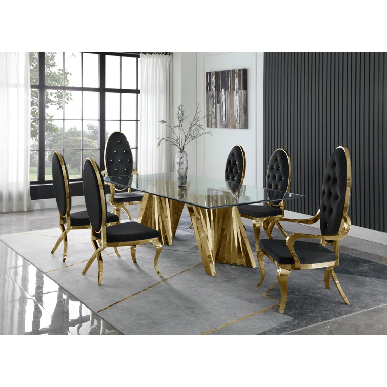 - Person Glass Top Double Pedestal Dining Set