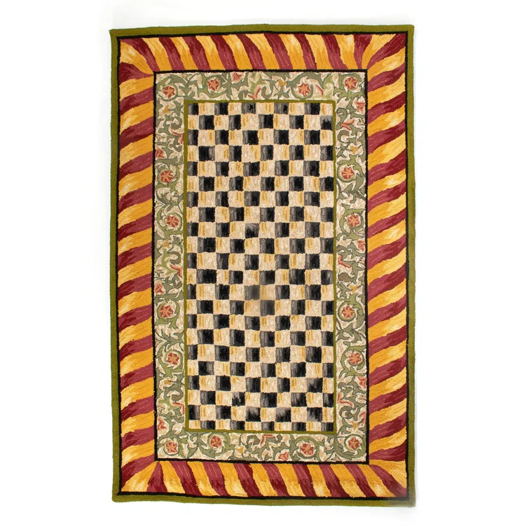 Handmade Red Floral Wool Rectangular Rug with Non-slip Backing