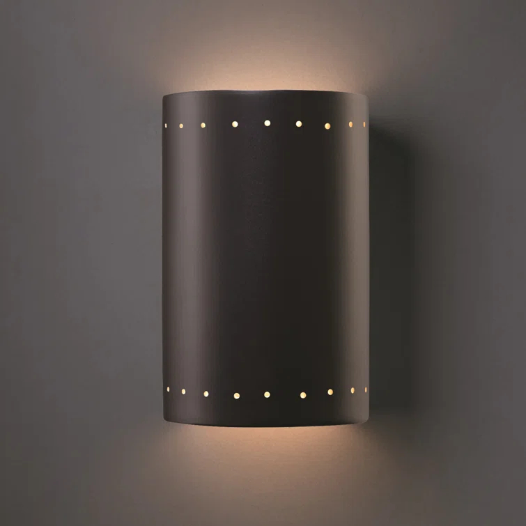 Carbon Matte Black Cylinder Sconce with Perforated Design