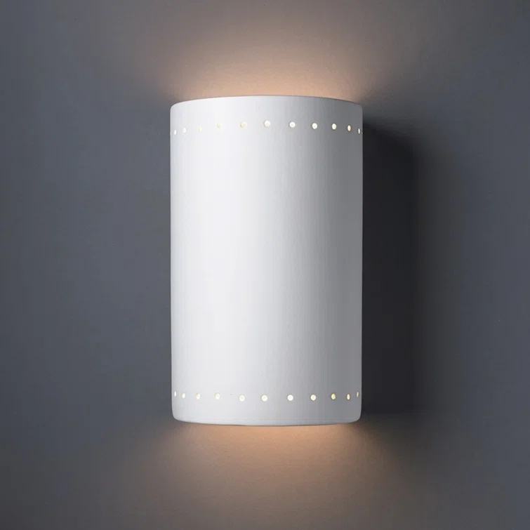 Ceramic Perforated Cylinder White Outdoor Wall Sconce - Dimmable
