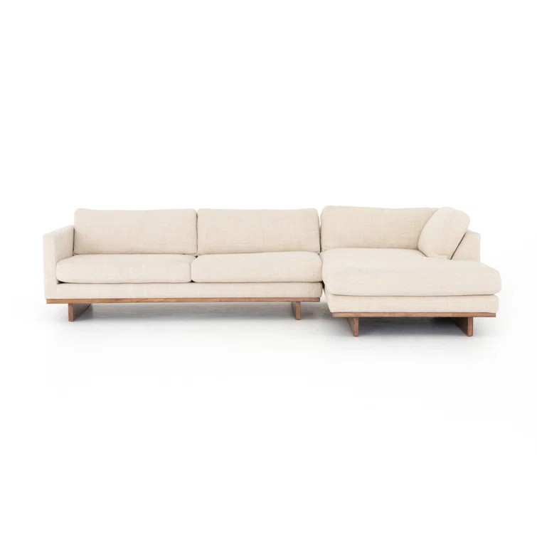 Everly Cream Fabric Two-Piece Sectional with Wood Base