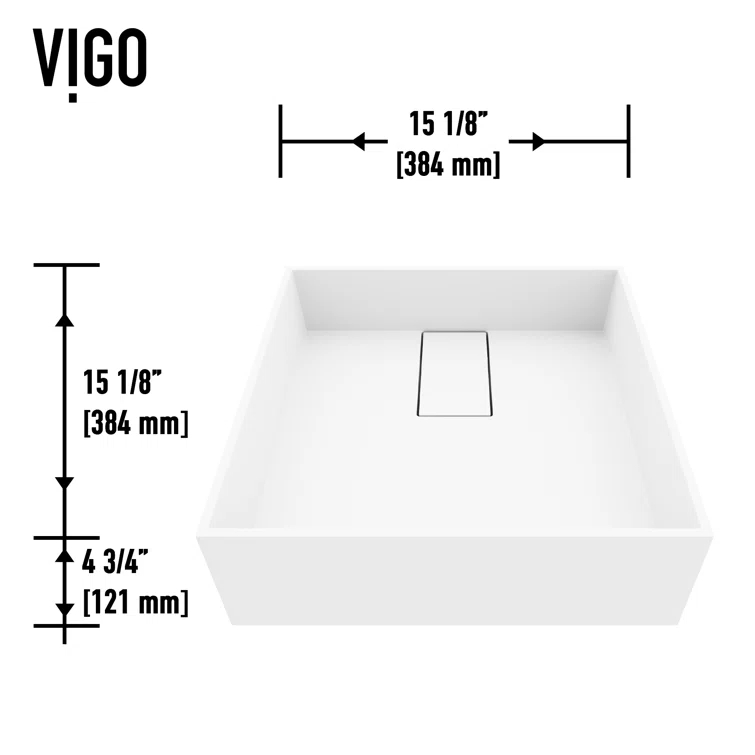 VIGO VG04021 Bryant 15" L x 15" W x 5" H Matte White Handmade Square Vessel Bathroom Sink
