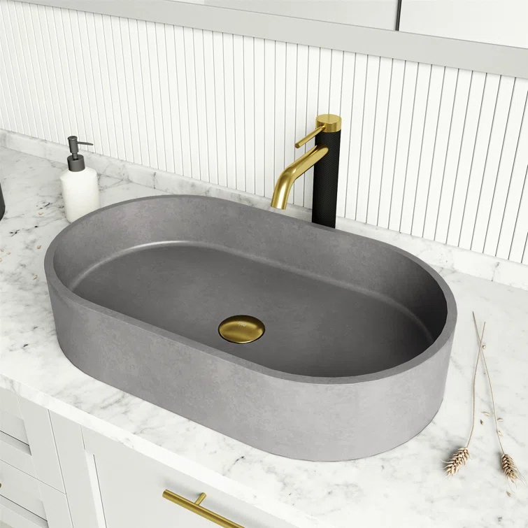 Sagrada Gothic 24" L x 14" W x 5" H Gray Handmade Oval Vessel Bathroom Sink