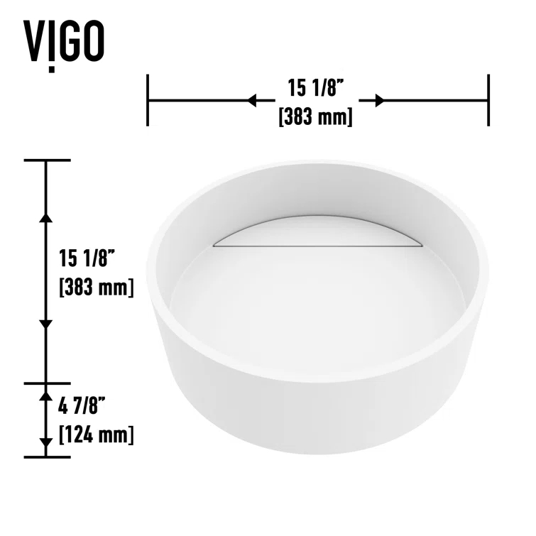 Montauk 15" L x 15" W x 5" H Matte White Handmade Round Vessel Bathroom Sink