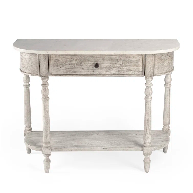Aberdale Demilune Console Table with Storage in Umber and Marble
