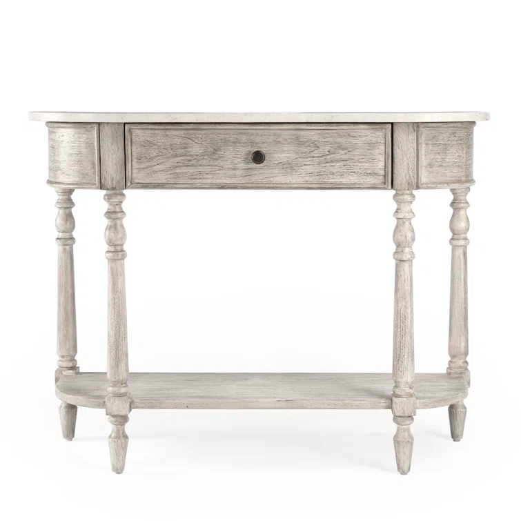 Aberdale Demilune Console Table with Storage in Umber and Marble