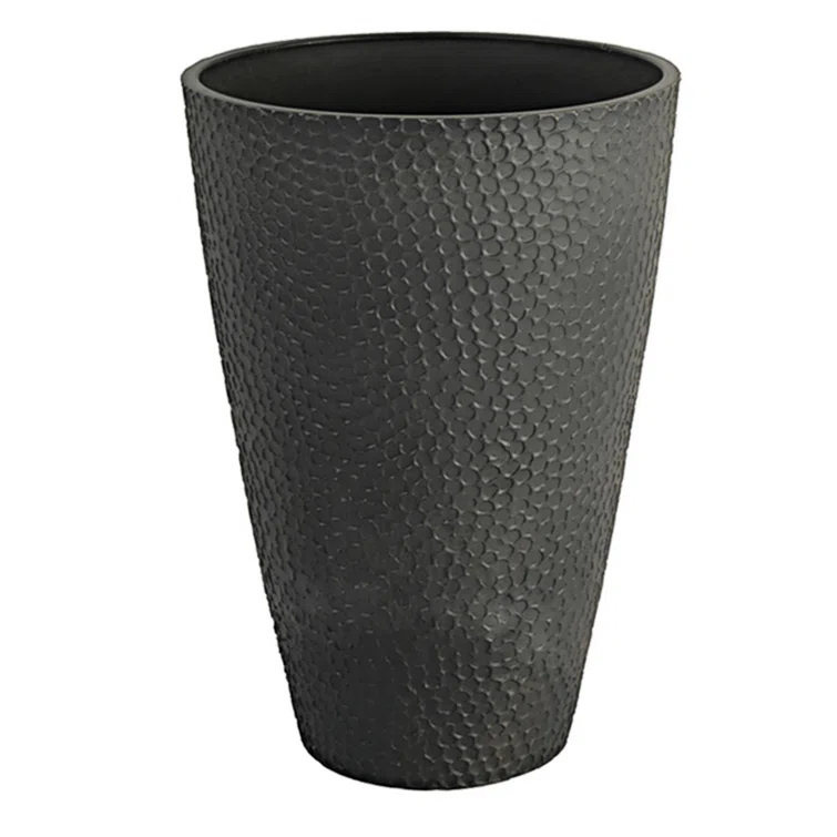 Algreen Products Valencia 14.5"x 14.5"x 20" Round Gray Stone and Resin Plant Planter